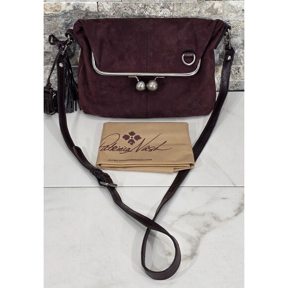 PATRICIA NASH Livata Crossbody Nubuck Leather Kisslock Plum Bag Boho Retro Purse - Picture 1 of 16